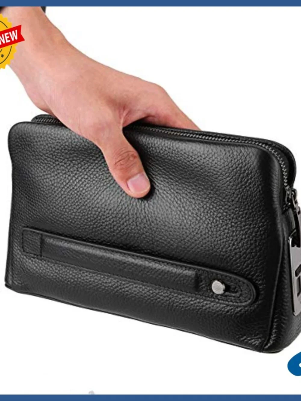 Men's Leather Wallet with Fingerprint Lock, Zipper Closure, Minimalist Design